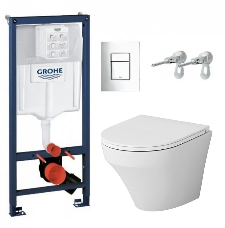 Инсталляция Grohe с безободковым унитазом Am.Pm Inspire C501700WH, сиденье микролифт, комплект 38775001/C501700WH/C507853WH