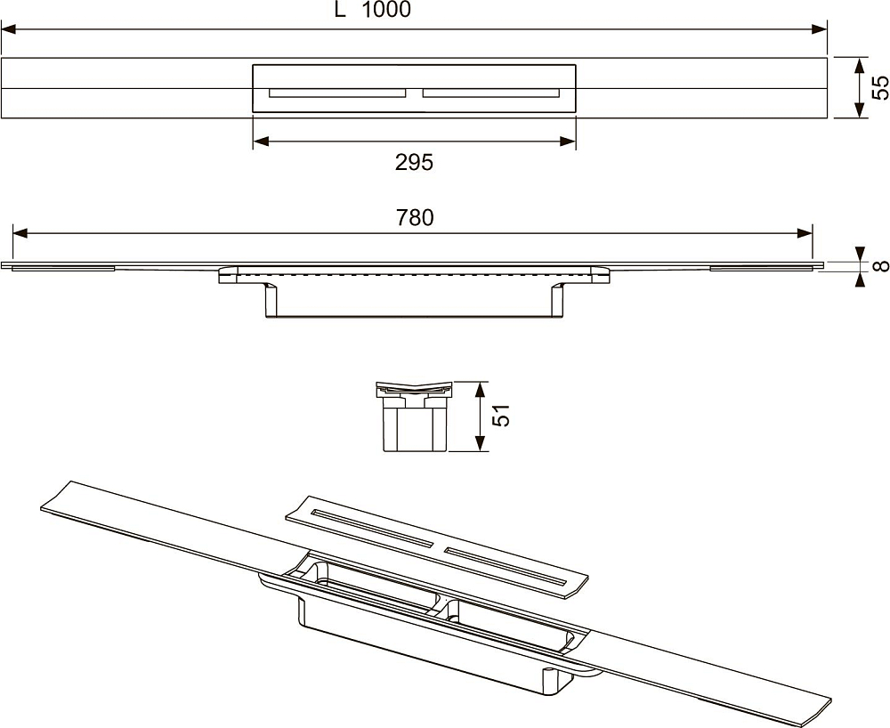 Душевой лоток Tece Drainprofile 671010 100 см хром