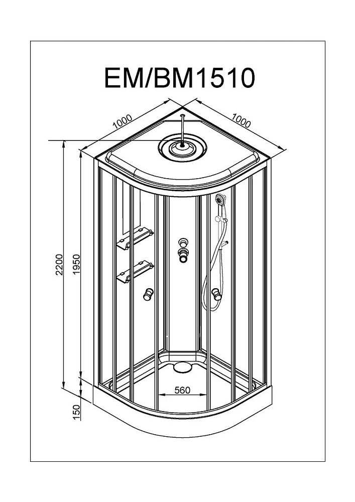 Душевая кабина Deto Bm BM1510LEDBLACK