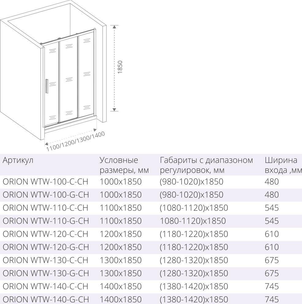 Душевая дверь в нишу 140 см Good Door Orion WTW-140-C-CH ОР00008 стекло прозрачное