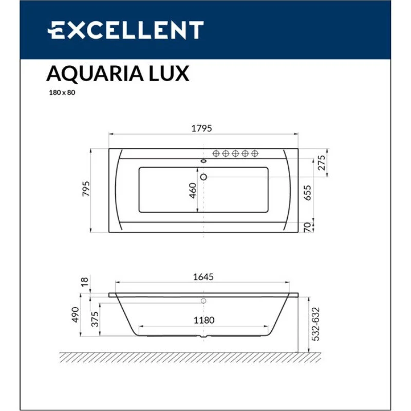 Акриловая ванна Excellent Aquaria Lux Slim WAEX.AQU18S.NANO.GL золото, хром