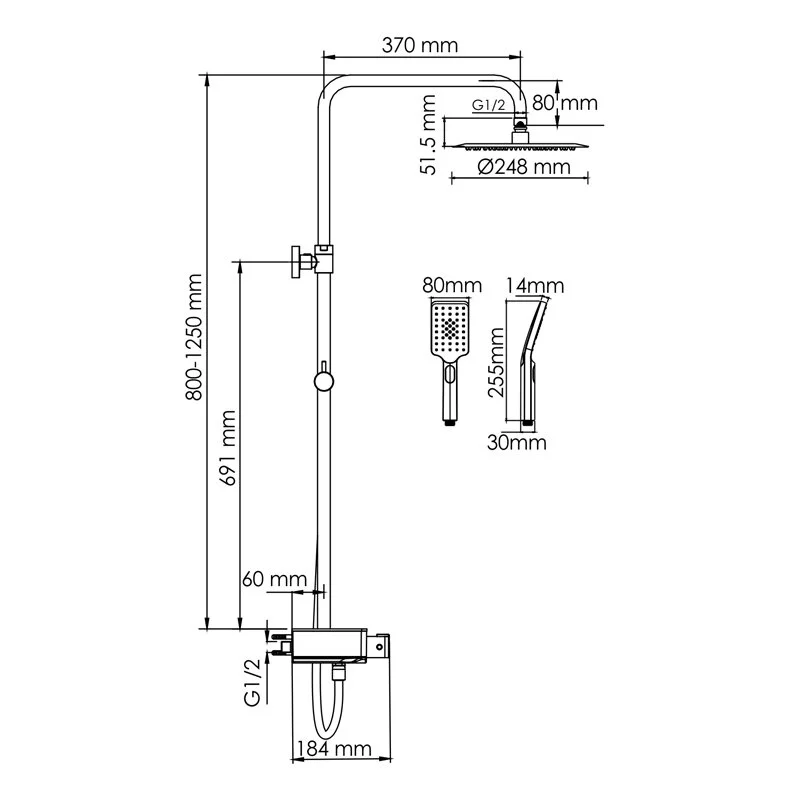 Душевая система WasserKRAFT серия A A114.258.130.CB Thermo хром, черный