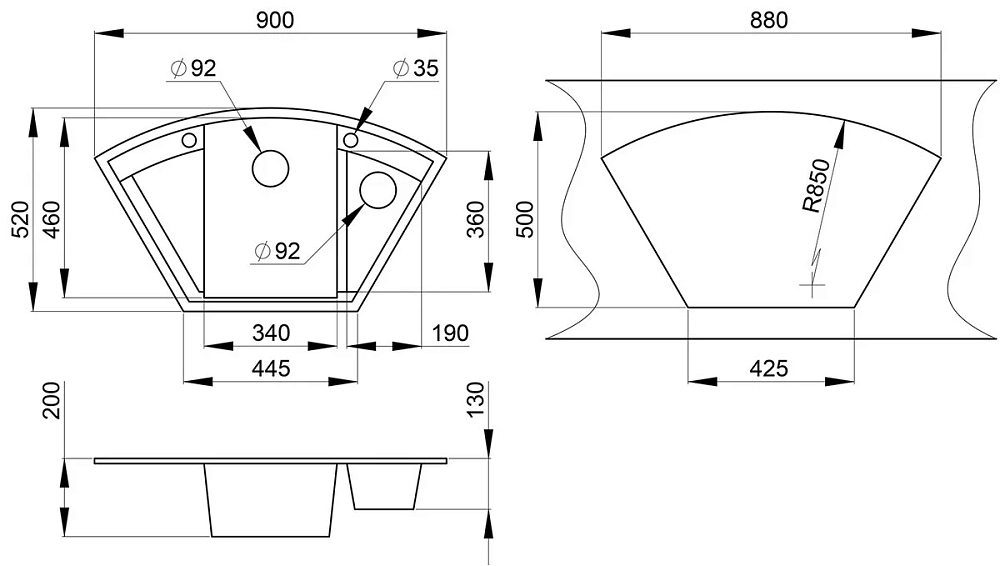 Кухонная мойка Granula GR-9001 9001, Графит черный