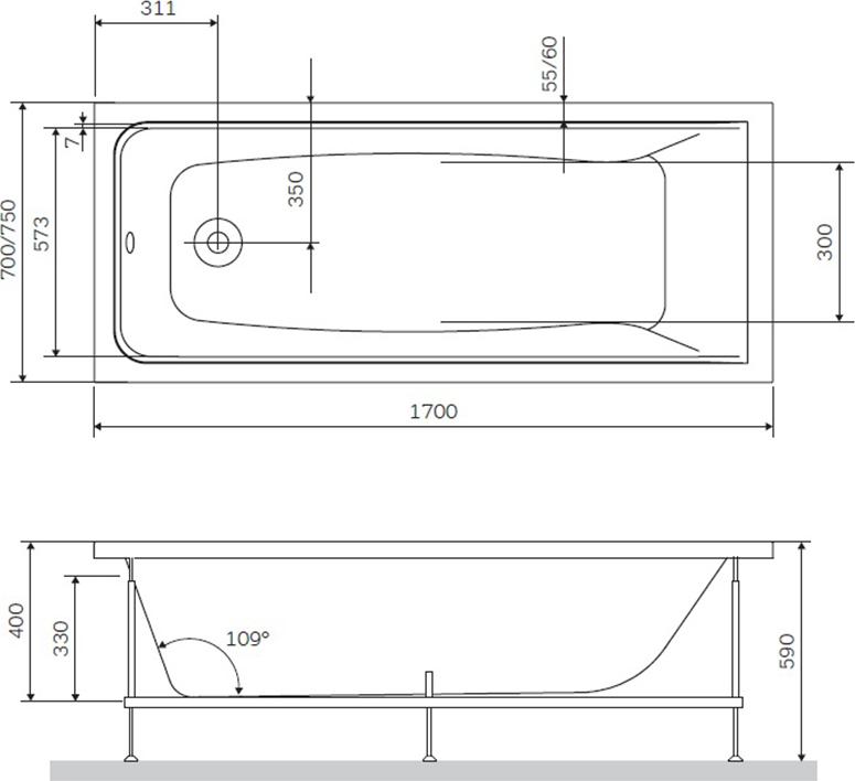 Каркас для ванны Am.Pm Gem W90A-170-075W-R