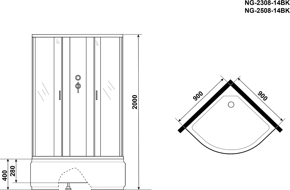 Душевая кабина Niagara Classic 25081434BK NG-2508-14BK 90x90x200, стекло тонированное