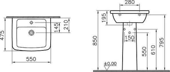 Раковина с пьедесталом VitrA Form 300 55 см 9602B003-7650, белый