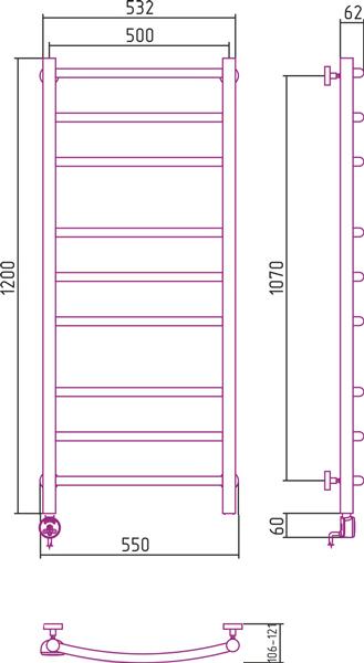 Полотенцесушитель электрический Сунержа Галант 120x50 L