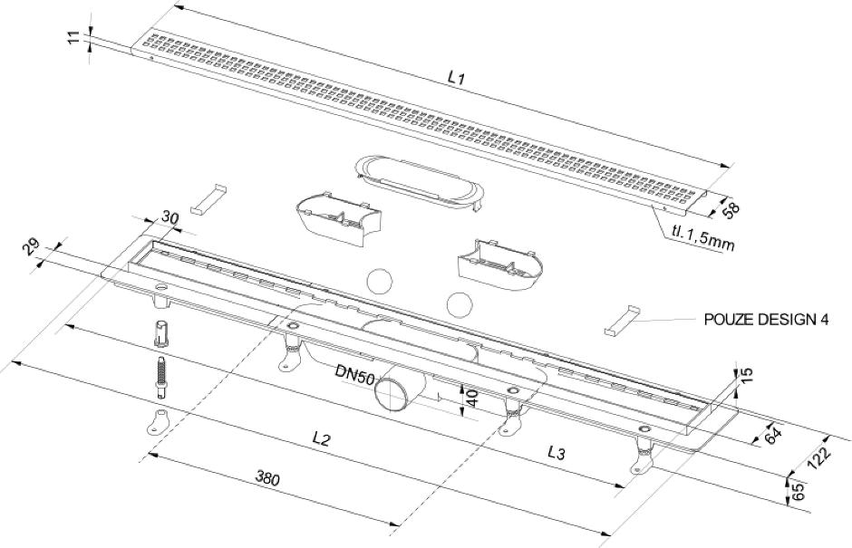 Душевой лоток PlastBrno Design 1 85 см SZA1850 с решеткой, хром