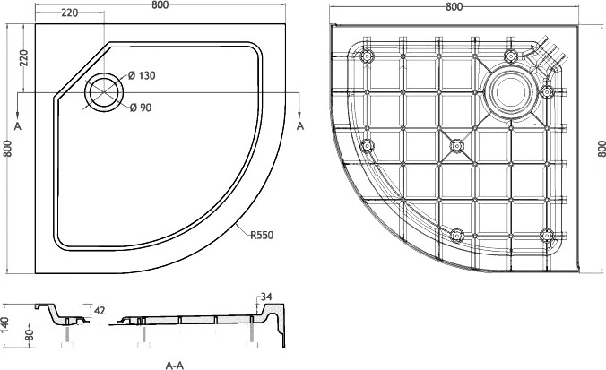 Поддон для душа Cezares Tray SMC R-550 80х80 TRAY-SMC-R-80-550-150-W, белый