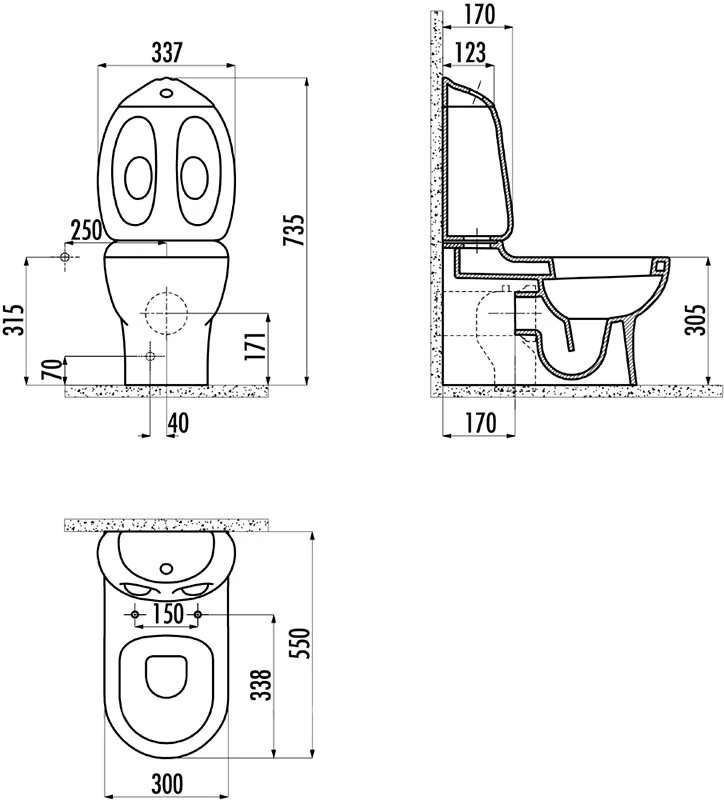 Напольный унитаз Creavit Ducky DC360-11CB00E-0000/DC400-00CB00E-0000/KC1003.01.1200E/IT5130