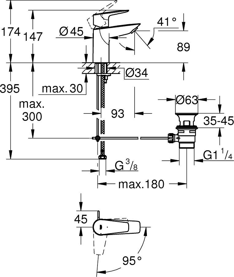 Смеситель для раковины Grohe BauEdge 23559001, хром