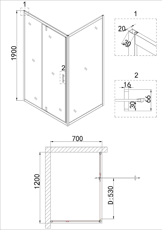 Душевой уголок Niagara Nova 120x70 NG-43-12AG-A70G, профиль золото, стекло прозрачное