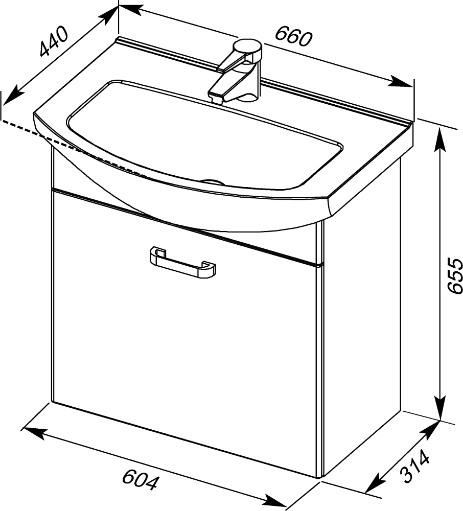 Тумба с раковиной Aquanet Ирис 65 1 ящик