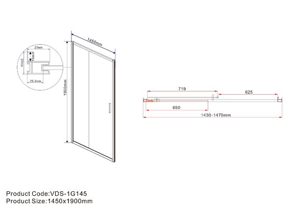 Душевая дверь Vincea Garda VDS-1G145CLB 145x190 см, черный, стекло прозрачное