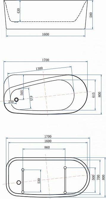 Акриловая ванна Allen Brau Priority 170x80 2.31001.21/BGM, белый матовый/сине-серый