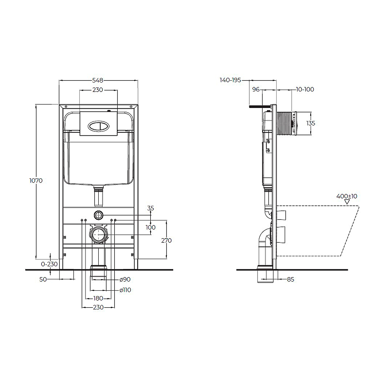 Инсталляция для подвесного унитаза BelBagno BB026/BB084NERO с черной матовой клавишей смыва