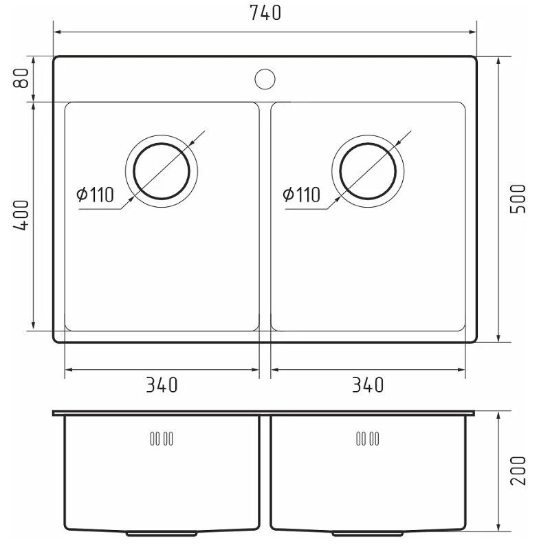 Кухонная мойка Rivelato Rinox 7450 2В серый