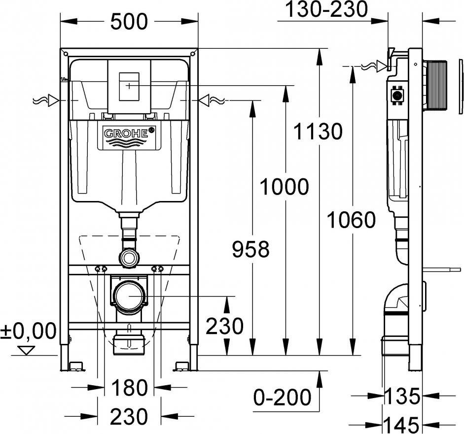 Комплект Чаша Laufen Pro 8.2096.6. без ободка + Крышка-сиденье Laufen Pro с микролифтом + Инсталляция Grohe Rapid SL 38775001 4 в 1 с кнопкой смыва