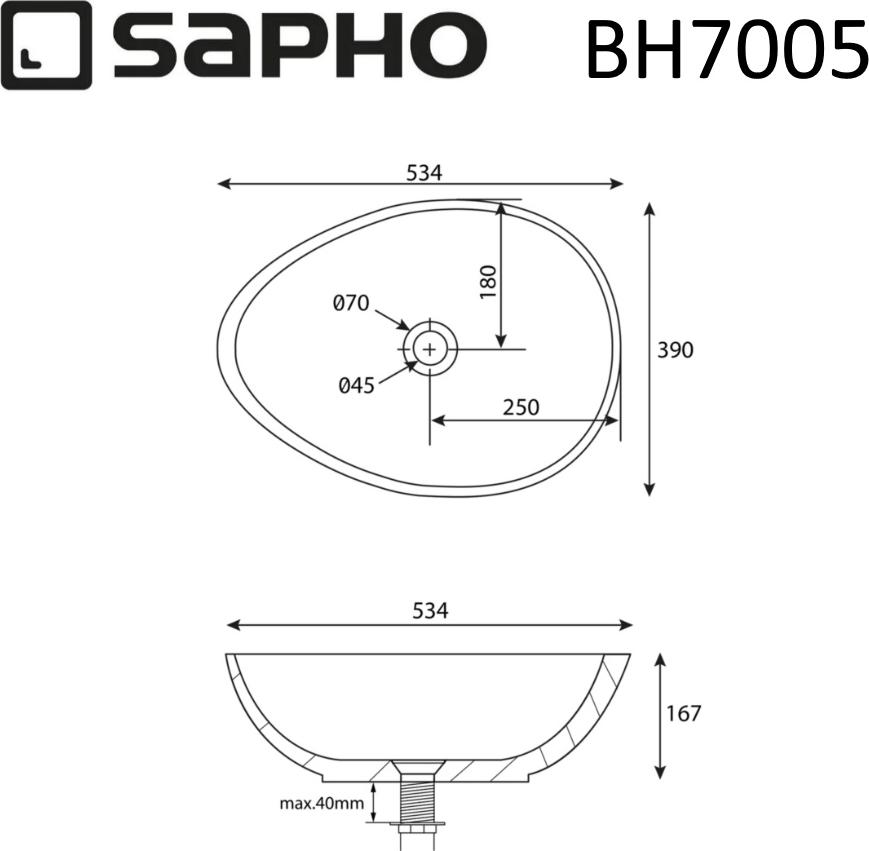 Раковина-чаша Sapho Punc BH7001, гранит