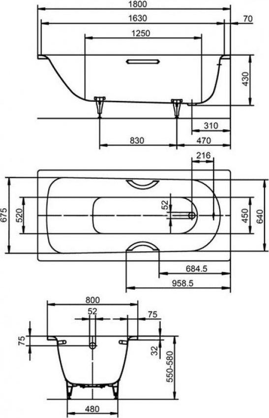 Стальная ванна Kaldewei Advantage 180x80 mod. 375-1 112800010001