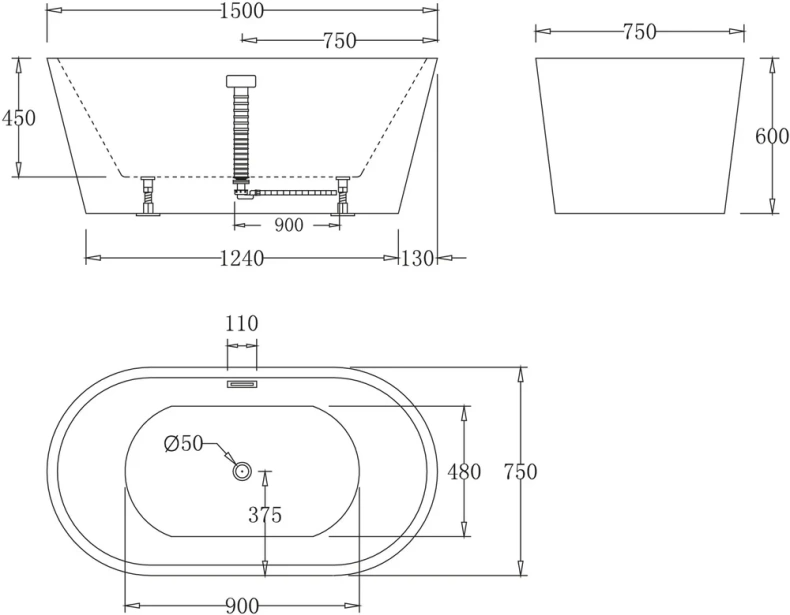 Акриловая ванна BelBagno BB71-1500-BIANCO 150x75, белый