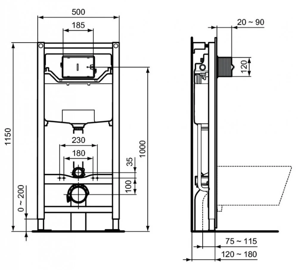 Инсталляция Ideal Standard Prosys Frame 120 M с унитазом Tesi T0079V15SW AquaBlade T0079V1, сиденье микролифт, комплект