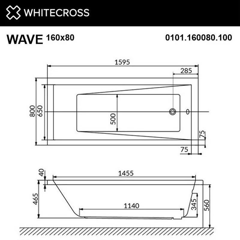 Акриловая ванна Whitecross Wave 0101.160080.100.SOFT.BR белый