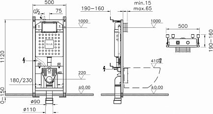 Комплект инсталляции с унитазом Vitra Integra 9856B003-7206 с сиденьем Микролифт и клавишей смыва