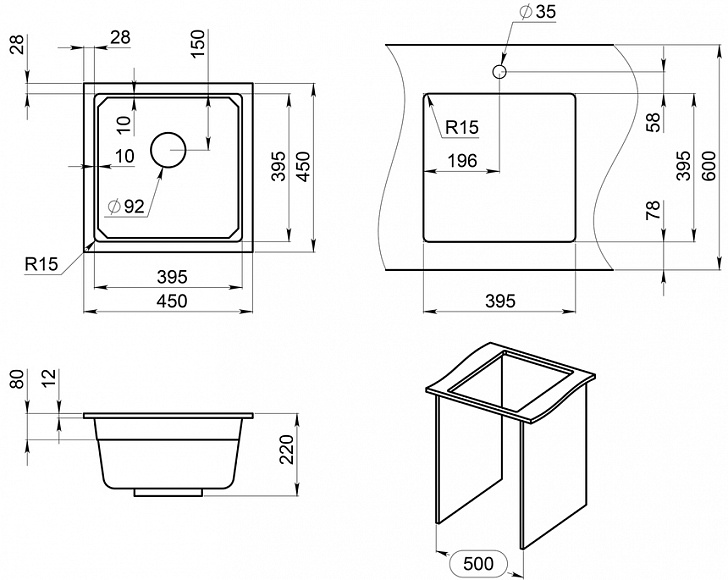 Мойка кухонная Granula Kitchen Space 4501U, АРКТИК белый