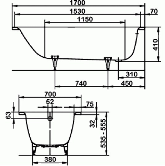 Стальная ванна Kaldewei Advantage 170x70 mod. 363-1 111830003001