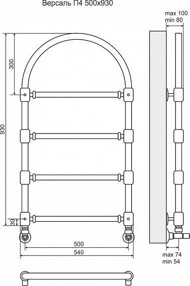 Полотенцесушитель водяной Terminus Версаль П4 500x930 4620768885020 бронза