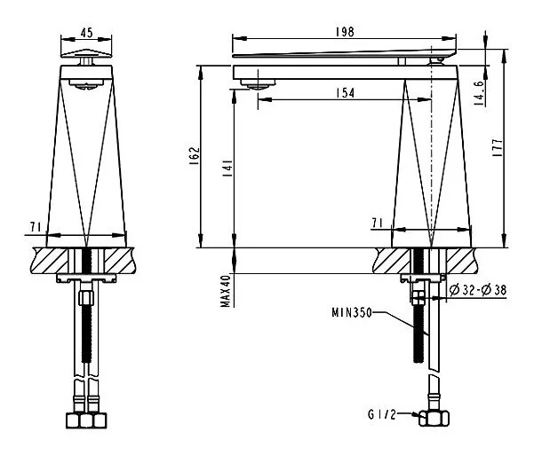 Смеситель для раковины Bravat Diamond F118102C-2-RUS хром