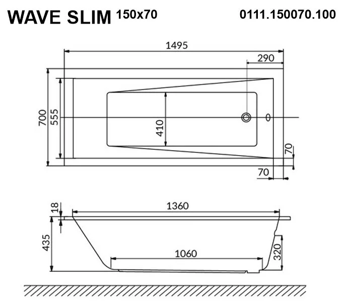 Акриловая ванна Whitecross Wave Slim 0111.150070.100.SMARTNANO.GL золото, белый