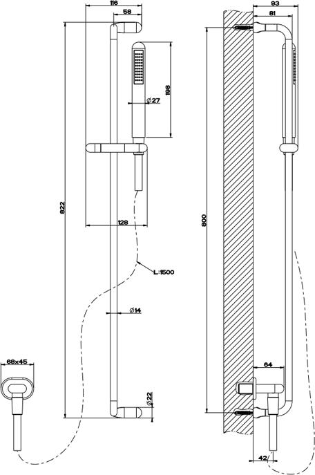 Душевой гарнитур Gessi Goccia 33642#147, шлифованный хром