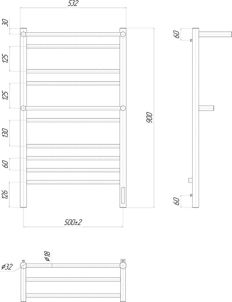 Полотенцесушитель электрический Lemark Pramen LM33910Z 50x90 см, диммер справа, хром