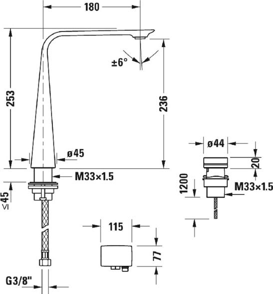 Смеситель для раковины Duravit D.1 D11110008010, хром, электронный с питанием от сети