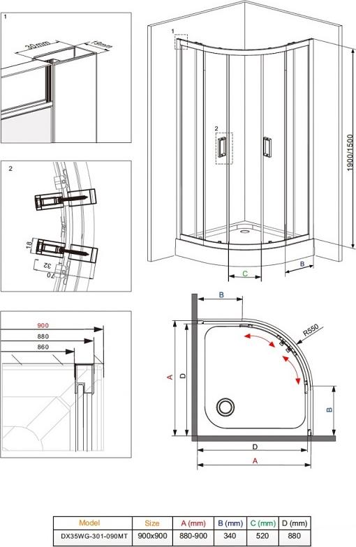 Душевой уголок Damixa Skyline 90x90 DX35WG-301-090MT, профиль хром, стекло прозрачное