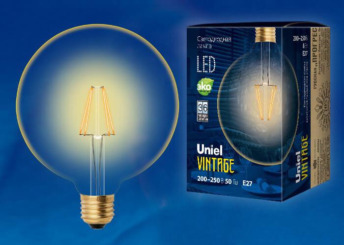 Лампа светодиодная филаментная Uniel E27 8W 2250K прозрачная LED-G125-8W/GOLDEN/E27 GLV21GO UL-00002358