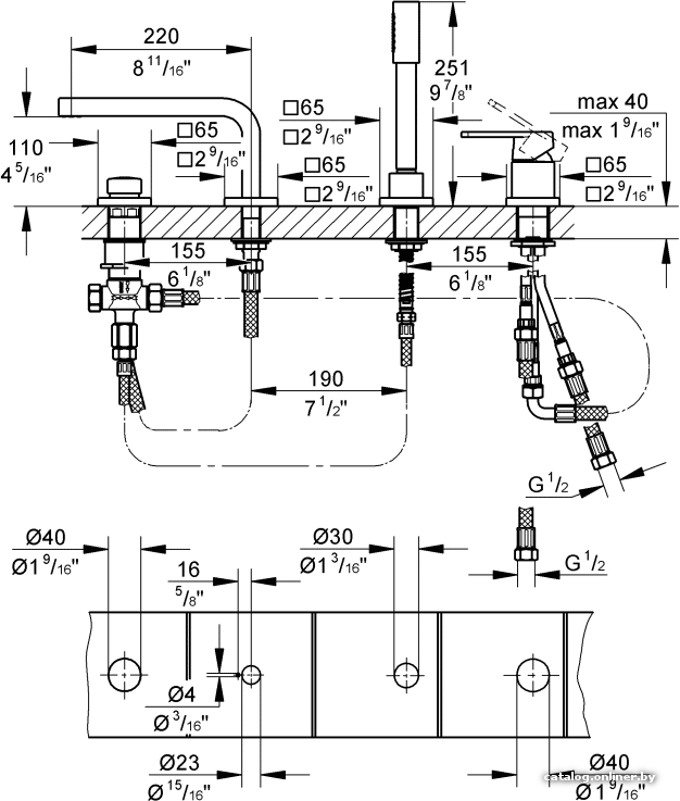 Смеситель Grohe Quadra 19579000 на борт ванны