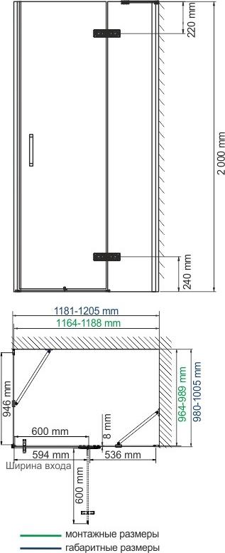 Душевой уголок 120х100 см WasserKRAFT Aller 10H10RBLACK правый, чёрный