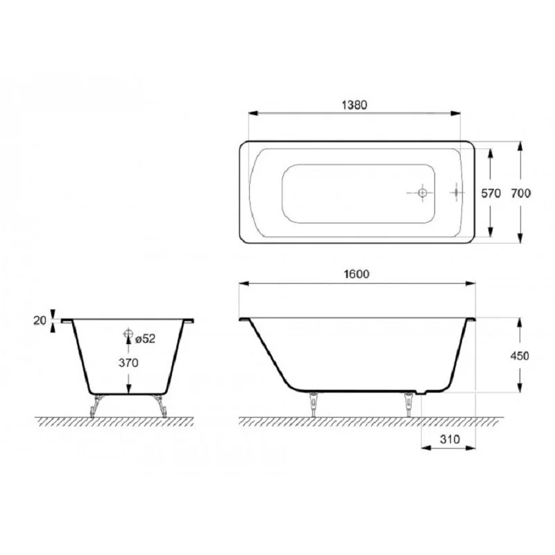 Чугунная ванна Delice Prestige DLR230614R-AS белый