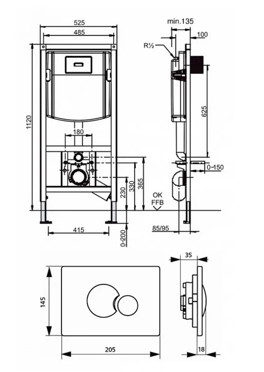 Инсталляция Sanit с унитазом Duravit Duraplus Colomba 2547090000, сиденье микролифт, комплект