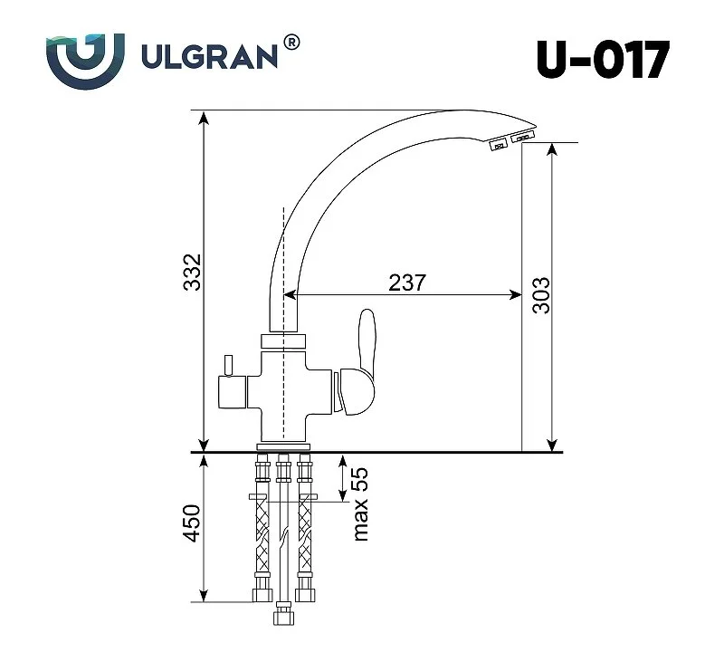 Смеситель для кухни Ulgran U-017 U-017-309 серый