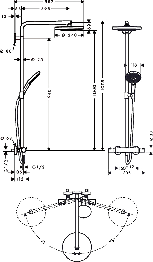 Душевая стойка Hansgrohe Raindance Select S 240 2jet 27129400 Showerpipe, хром/белый