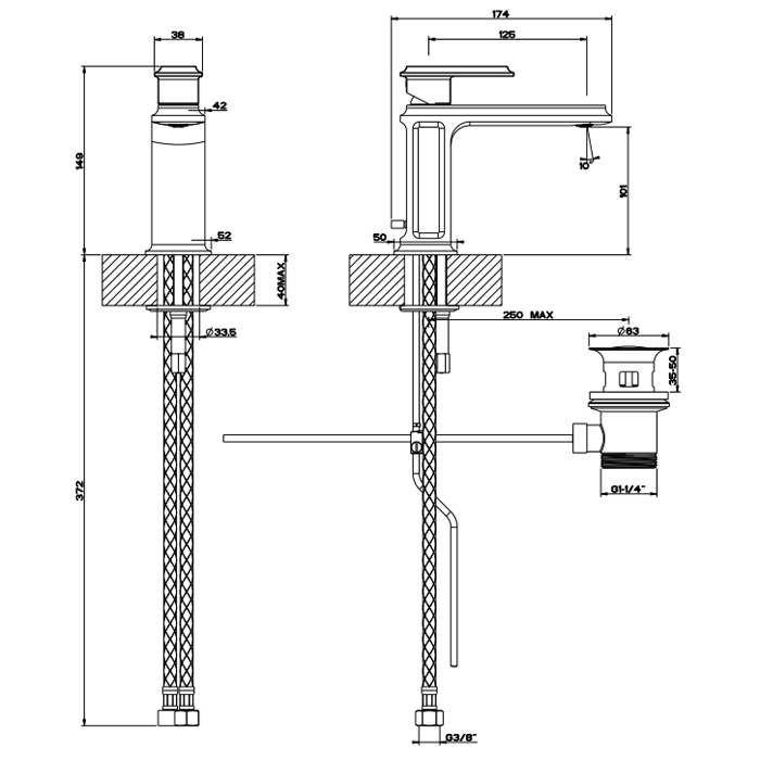 Смеситель для раковины Gessi Eleganza 46001#080, золото