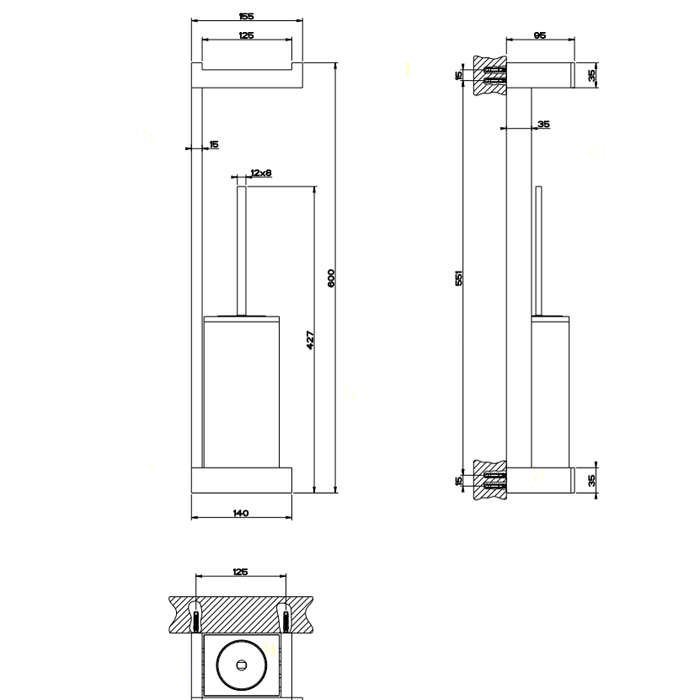 Стойка подвесная Gessi Rettangolo 20868#031, хром / черный