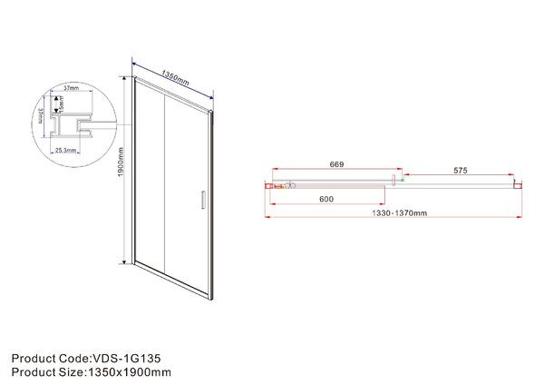 Душевая дверь Vincea Garda VDS-1G135CLB 135x190 см, черный, стекло прозрачное