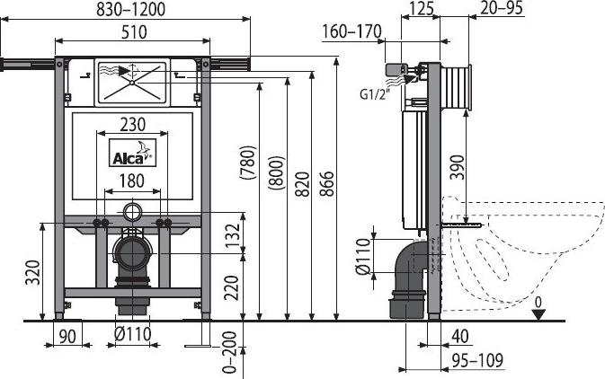 Инсталляция для унитаза AlcaPlast A102 Jadromodul A102/850