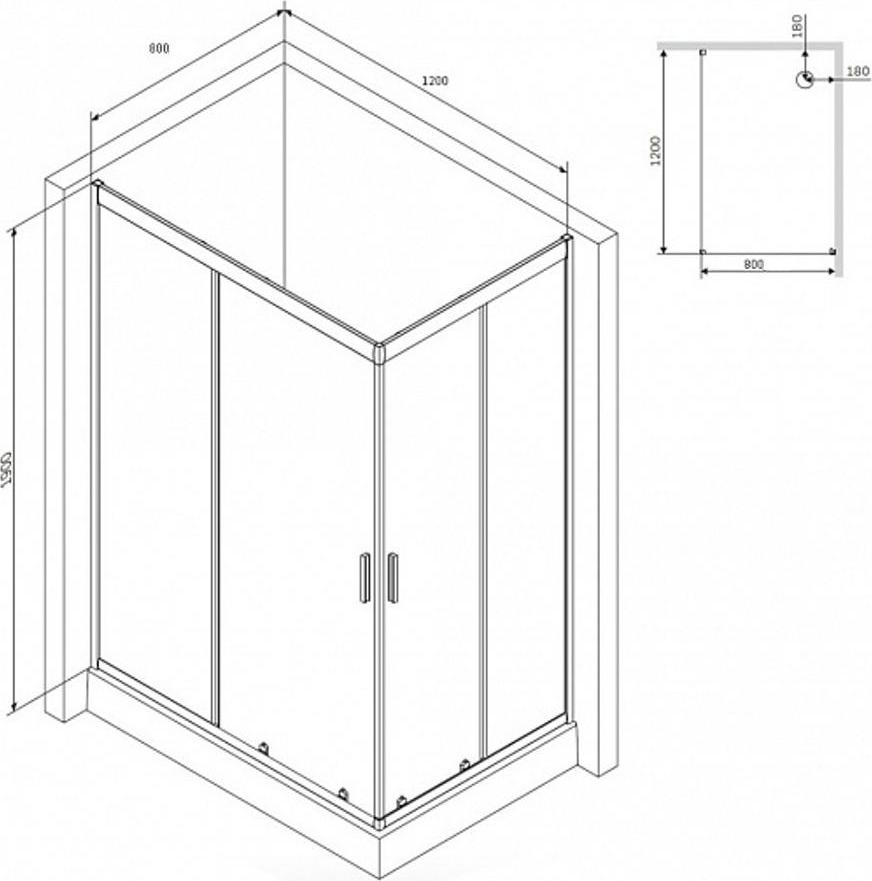 Душевой уголок AM.PM Gem 120x80 W90G-404-120280-BT профиль черный матовый, стекло прозрачное