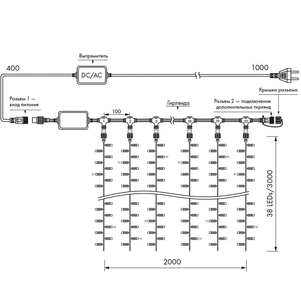 Уличная светодиодная гирлянда Ardecoled занавес 230V теплый белый ARD-Curtain-Pro-2000X3000-White-760Led-Flash Warm/Warm 026063